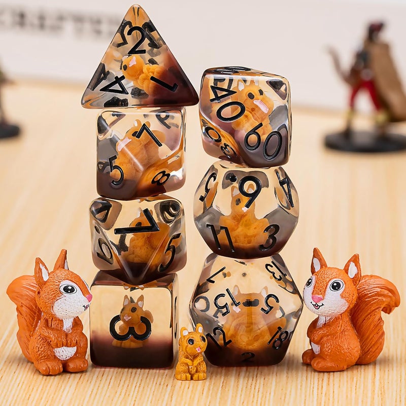 weyano D&D Dice Set, Squirrel Resin Polyhedral Dice for Dungeons and Dragons, RPG, MTG DND 7-DIE (D4, D6, D8, D10, D12, D20, D%) - Image 4